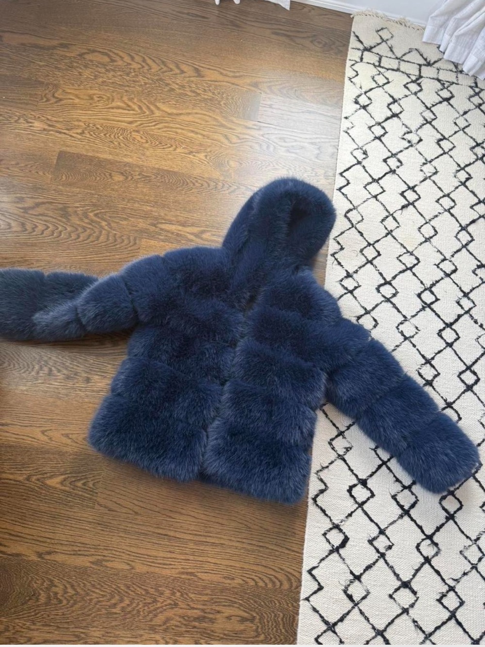 Kids Navy Faux Fur Hooded Jacket